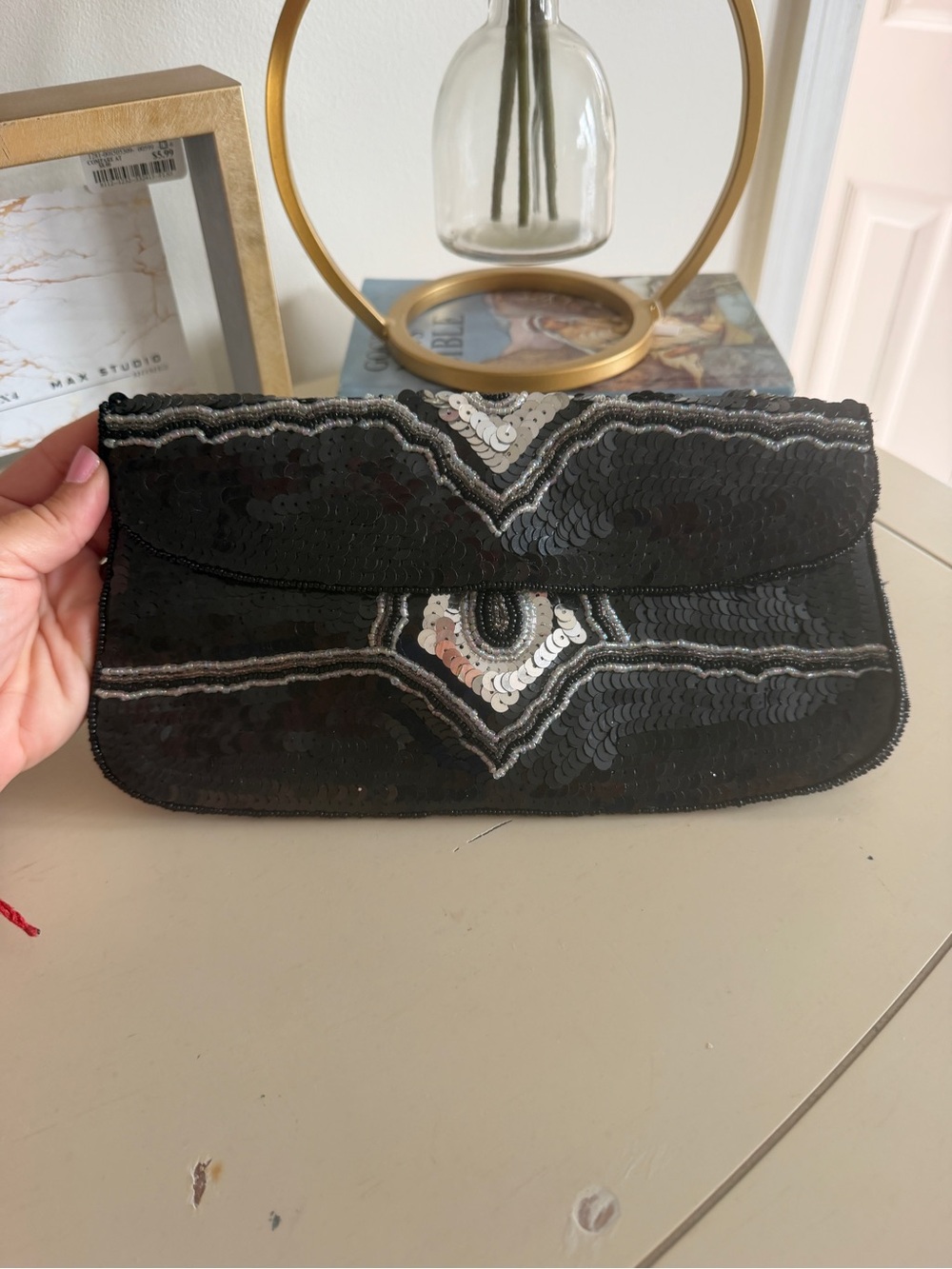 Black Sequin Envelope Clutch